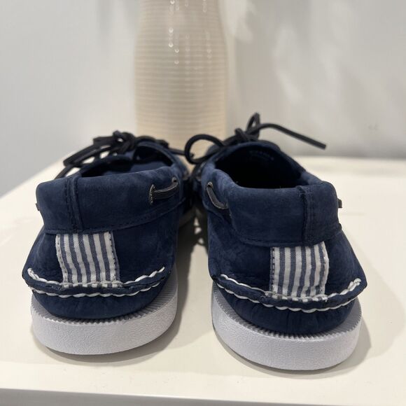 Sperry Top-Sider A/O 2-Eye Seersucker Men's Sz 9.5 M Blue /White Boat Shoes -EUC - Picture 4 of 5